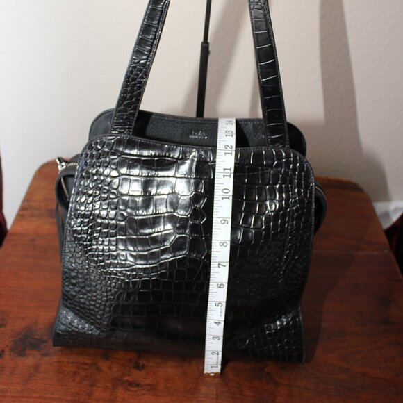 Vince Camuto Womens Black North South Tal Croc Embossed Leather Tote Bag Purse - Picture 8 of 12